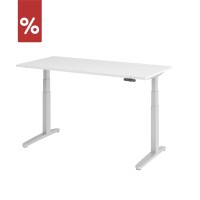 Hammerbacher elektrischer Schreibtisch XBHM16 160x80cm Weiß/Silber - Aktionsmodell